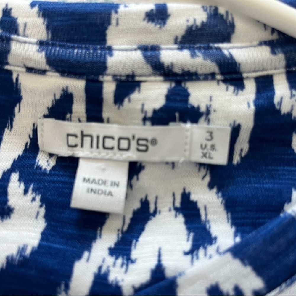 NWT Chico’s Blue & White‎ Patterned Women's Short Sleeve Top, XL - Picture 8 of 11